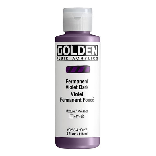 GOLDEN Fluid Acrylics, Permanent Violet Dark, 4 fl. oz. Bottle, Professional Acrylic Paint, Transparent