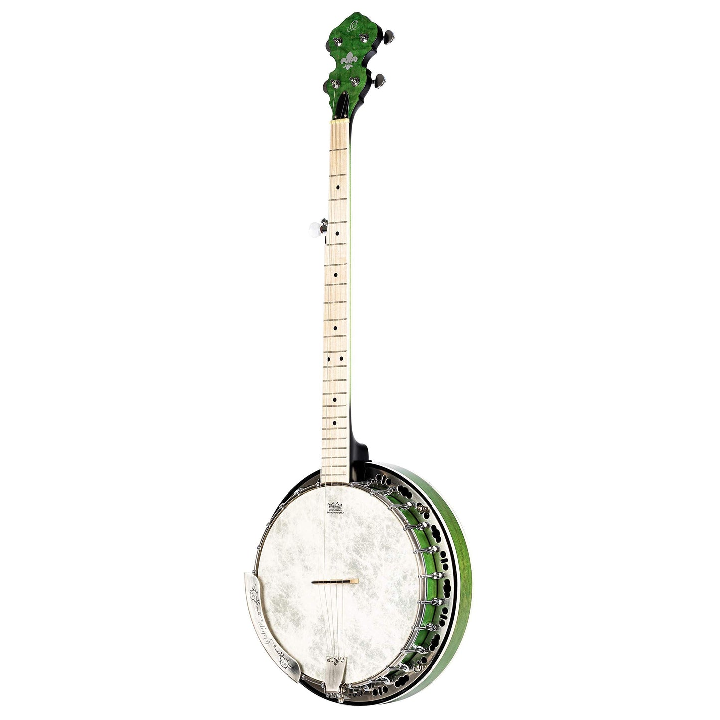 Ortega Guitars Facon Falcon Series 5-String Quilted Maple Resonator Acoustic-Electric Banjo w/Bag, Right, Transparent Green, one Size (OBJE400TGR)