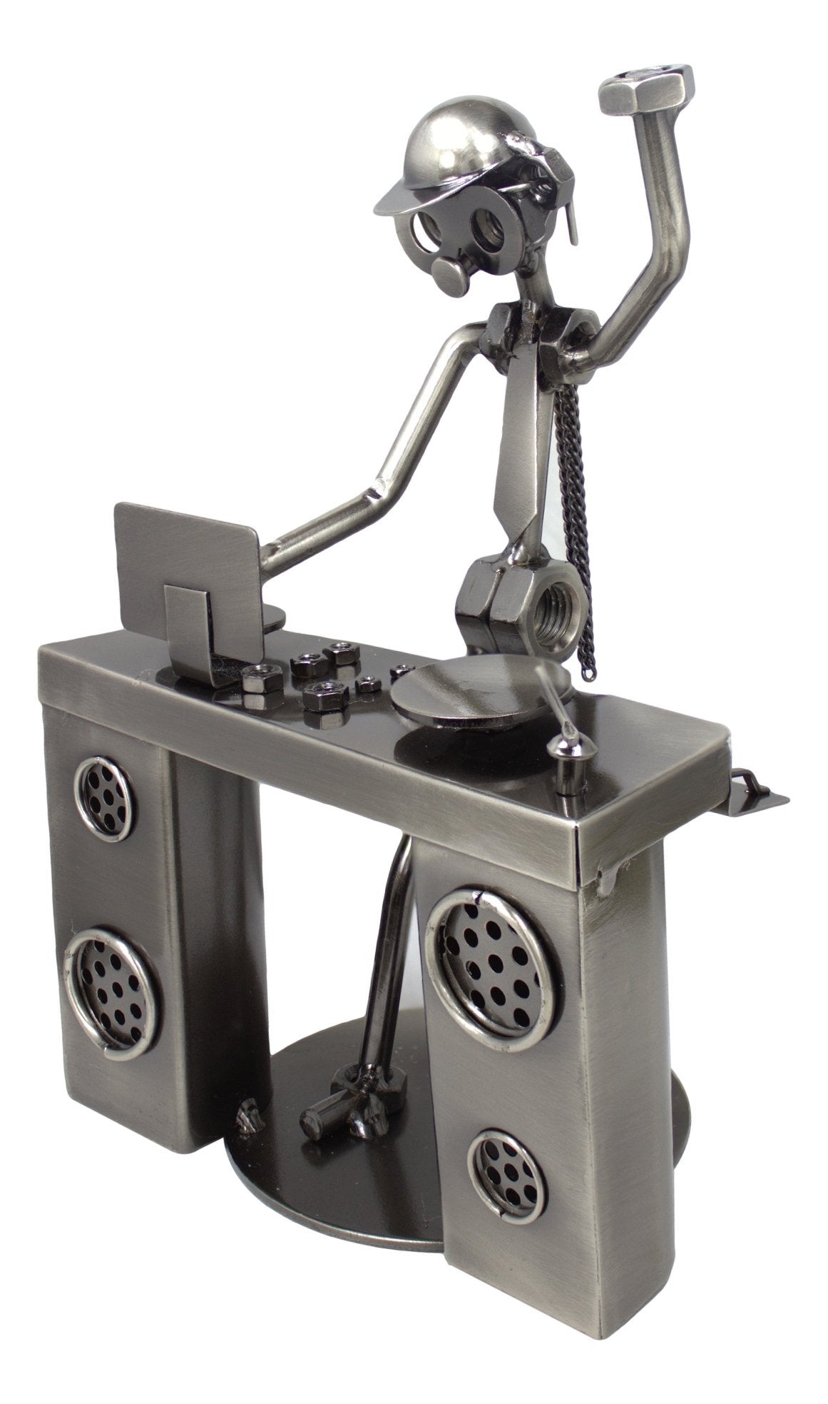 Broadway Gift 6" Silver Tone Disc Jockey Tabletop Figurine - Metal Spinner DJ Figurine - Steampunk Musician Statue