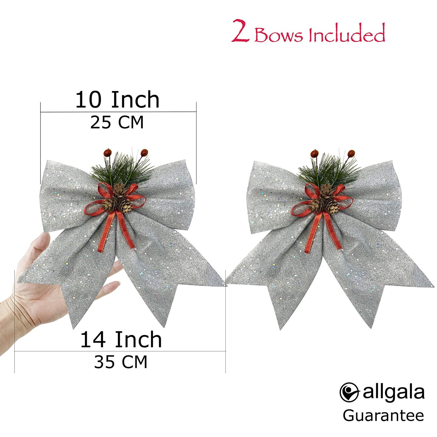 allgala Christmas Decorative Bows for Wreath Garland Treetopper Christmas Tree