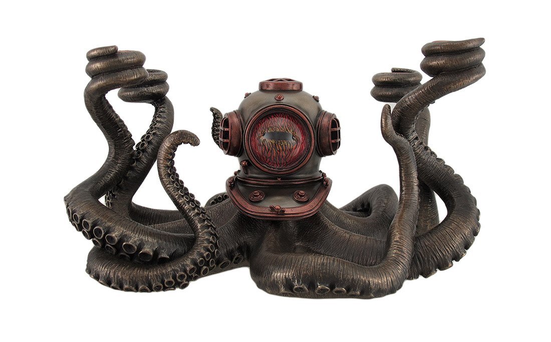 Zeckos Incredibly Cool Steampunk Diver Octopus 4 Candle Candelabra
