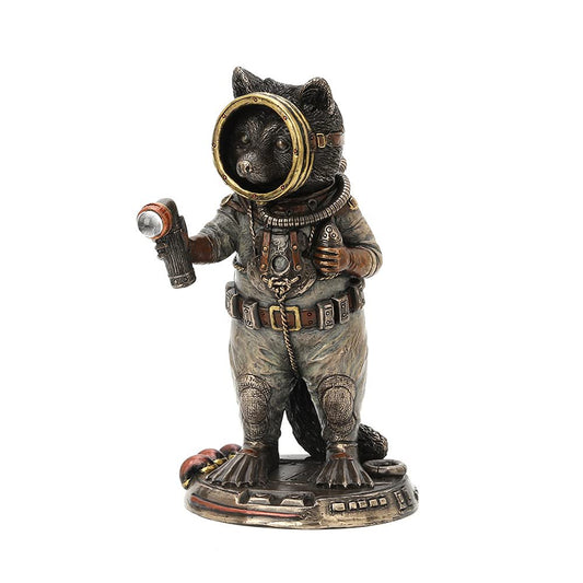 Veronese Design 5 1/4" Raccoon Frogman Cadet Steampunk Resin Sculpture Handpainted Animal Collectible Figurines Military Gift