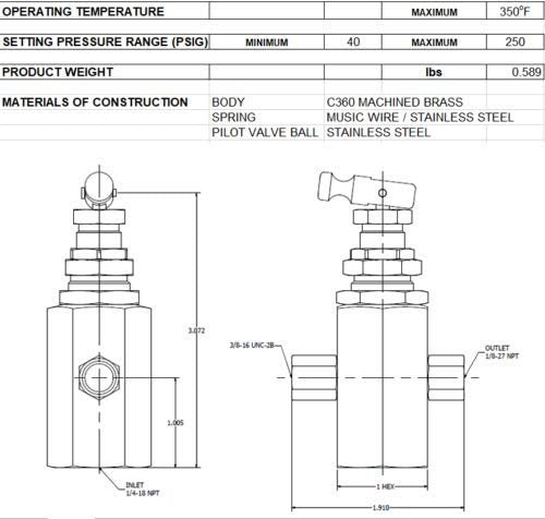 PILOT CROSS UNLOADER VALVE MOUNTING BOSS AIR COMPRESSOR, 1/4" FEMALE NPT FNPT (140-175 PSI)