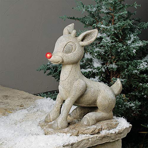 Rudolph Roman Lights The Red-Nosed Reindeer Statue, LED/Solar Powered, 18" Tall, Decoration, Outdoor Use, Polyresin Construction, Holiday Decor, Powered by The Sun