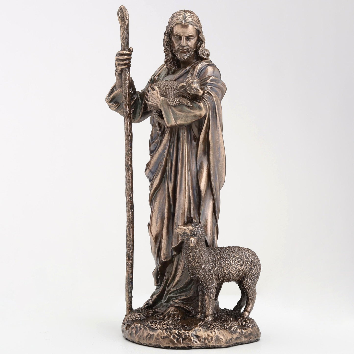 Veronese Design 6 1/4 Inch Jesus The Good Shepherd Cold Cast Resin Bronze Technique Religious Decoration Sculpture