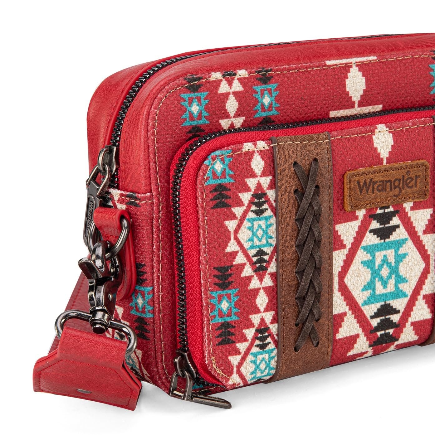 Wrangler Crossbody Bag for Women Boho Aztec Small Multi Pocket Crossover Purse