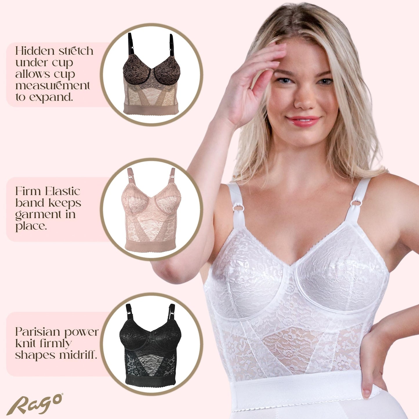 Rago Style 2202 - Long Line “Expandable Cup” Bra