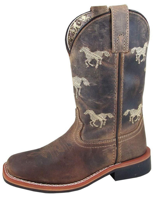 Smoky Children's Kid's Rancher Brown Oil Distress Leather Western Cowboy Boot