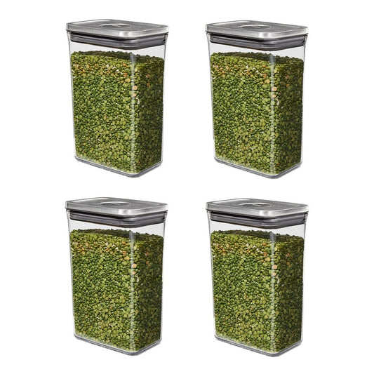 OXO Steel POP Container Medium Rectangle - 2.7 Qt (Pack of 4) Food Storage Containers Airtight for Rice, Pasta & More, Grey