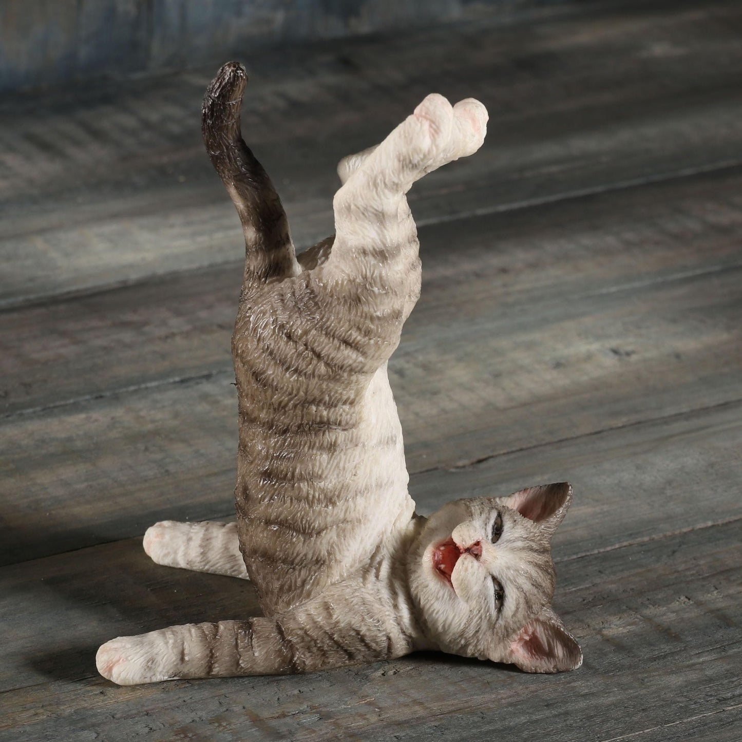 Veronese Design 4 Inch Grey Tabby Yoga Cat Shoulder Stand Pose Resin Animal Figurine