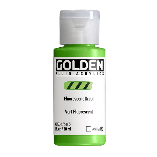 GOLDEN Fluid Acrylics, Fluorescent Green, 1 fl. oz. Bottle, Professional Acrylic Paint, Transparent