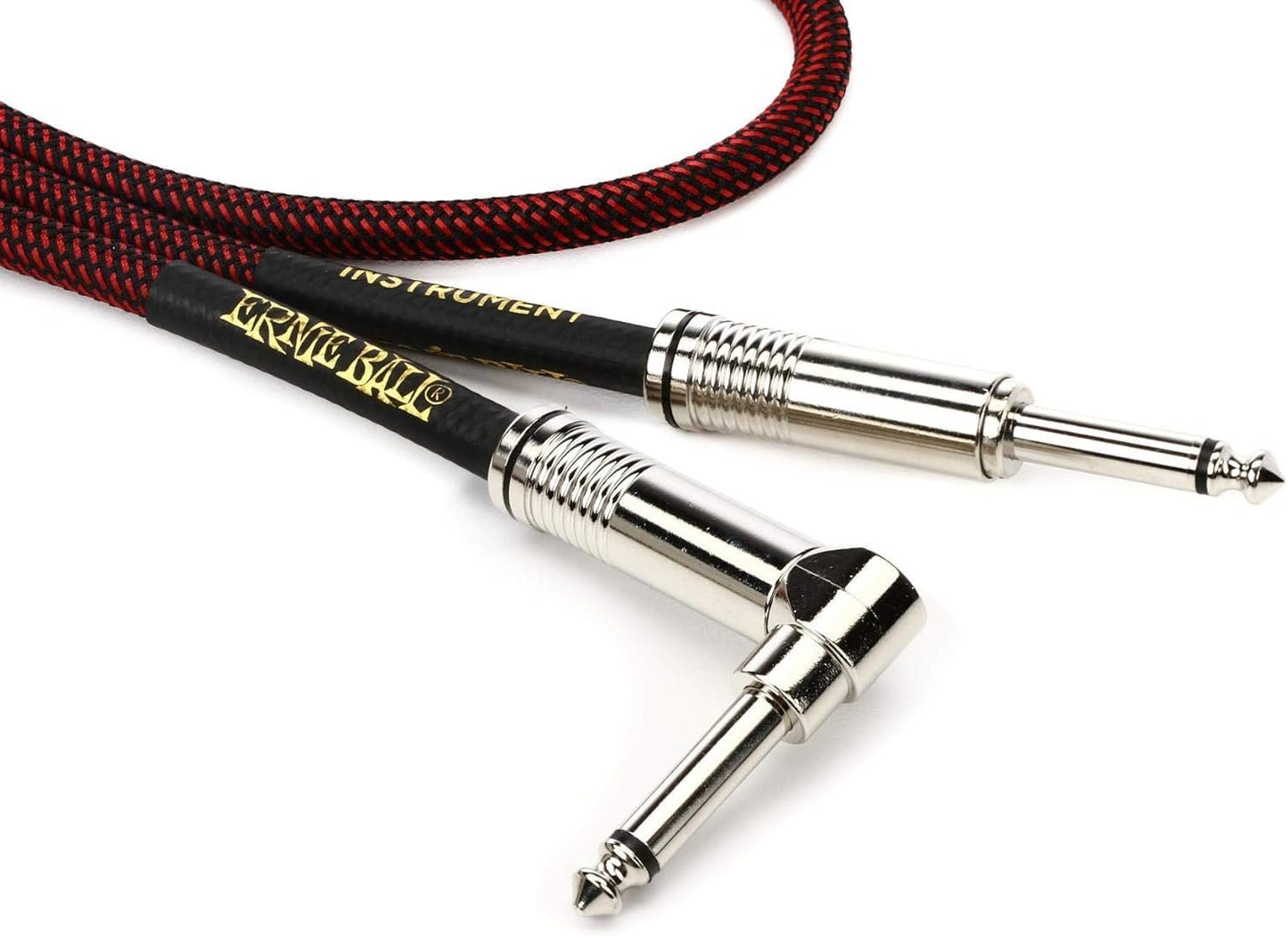Ernie Ball Braided Instrument Cable Set Straight/Angle Length 25ft in Red/Black (P06062) - Pack of 2
