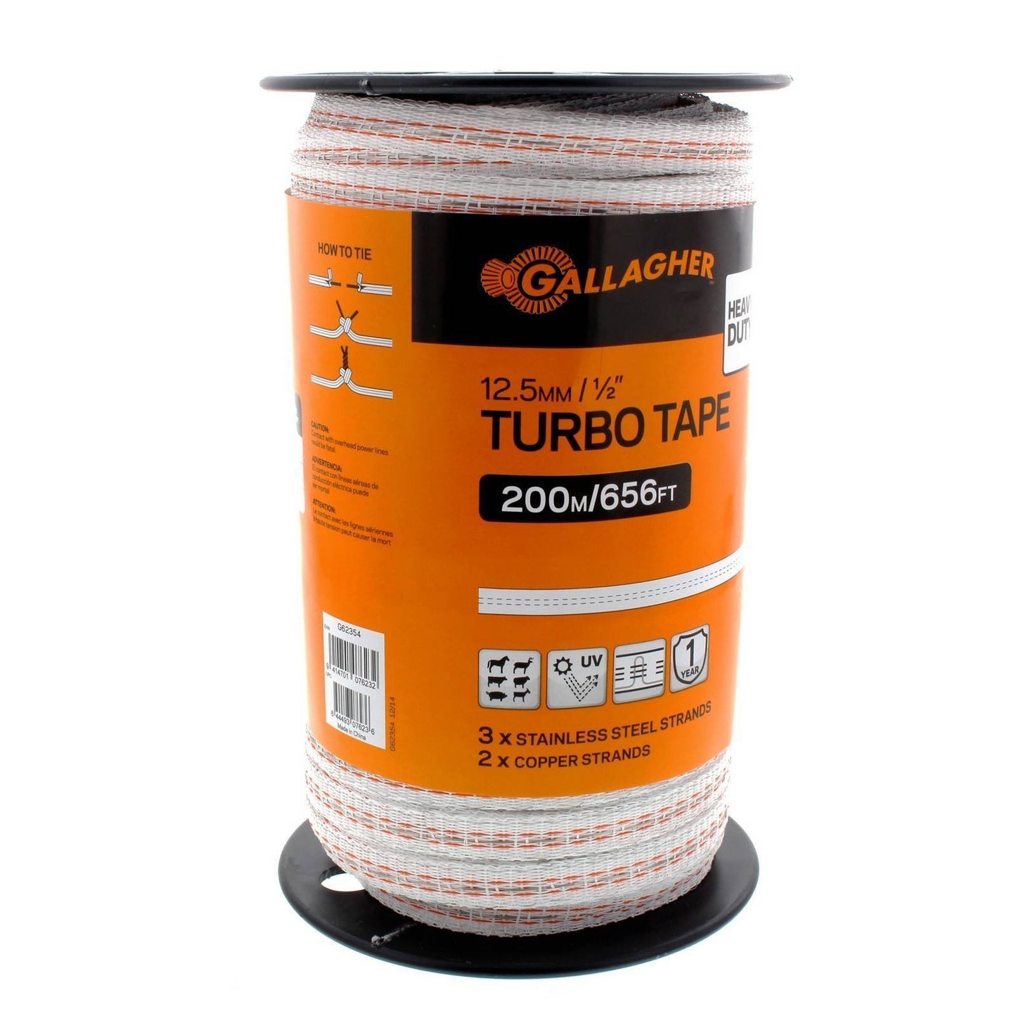 Gallagher 1/2" x 656' Turbo Poly Tape with Copper and Stainless Steel Strands for 34x More Conductivity Than Standard Poly Tape