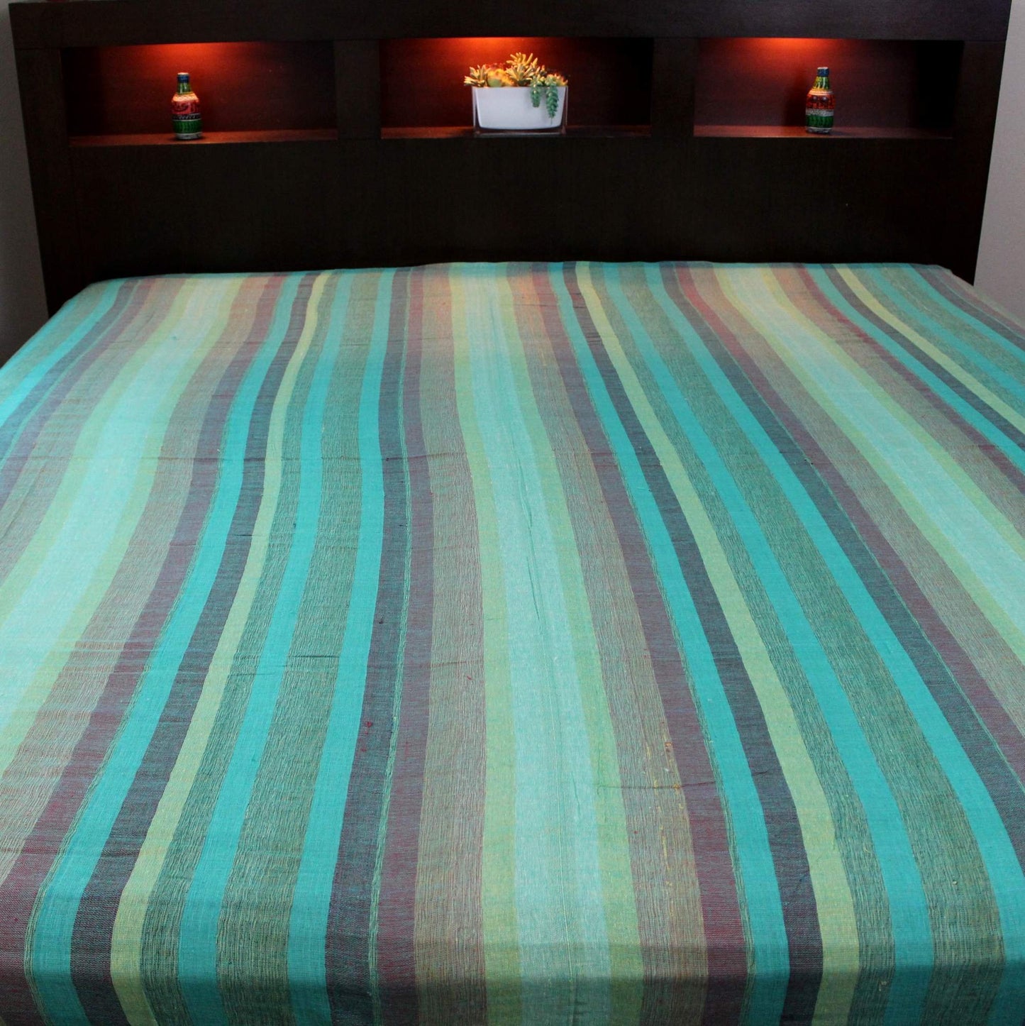 India Arts Hand Loom 100% Cotton Striped Tablecloth Tapestry Throw Thin Bedspread