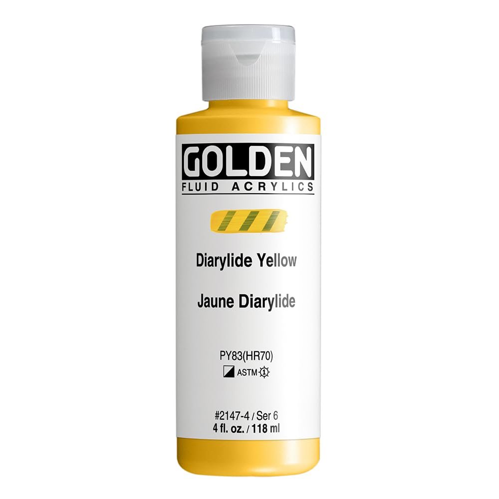 Fluid Acrylics by GOLDEN, Diarylide Yellow, 4 fl. oz. Bottle, Professional Acrylic Paint, Semi-Opaque