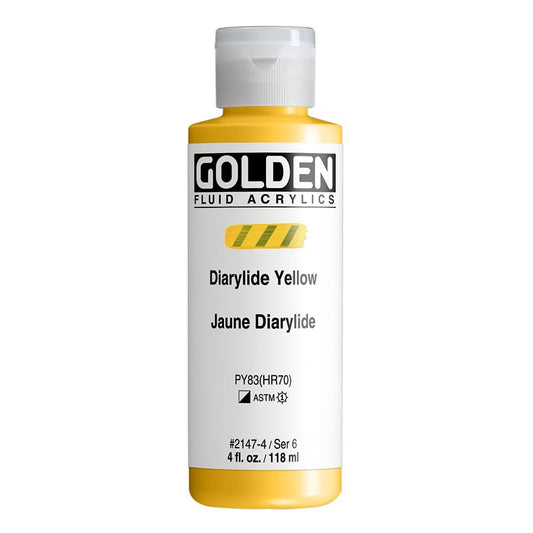 Fluid Acrylics by GOLDEN, Diarylide Yellow, 4 fl. oz. Bottle, Professional Acrylic Paint, Semi-Opaque