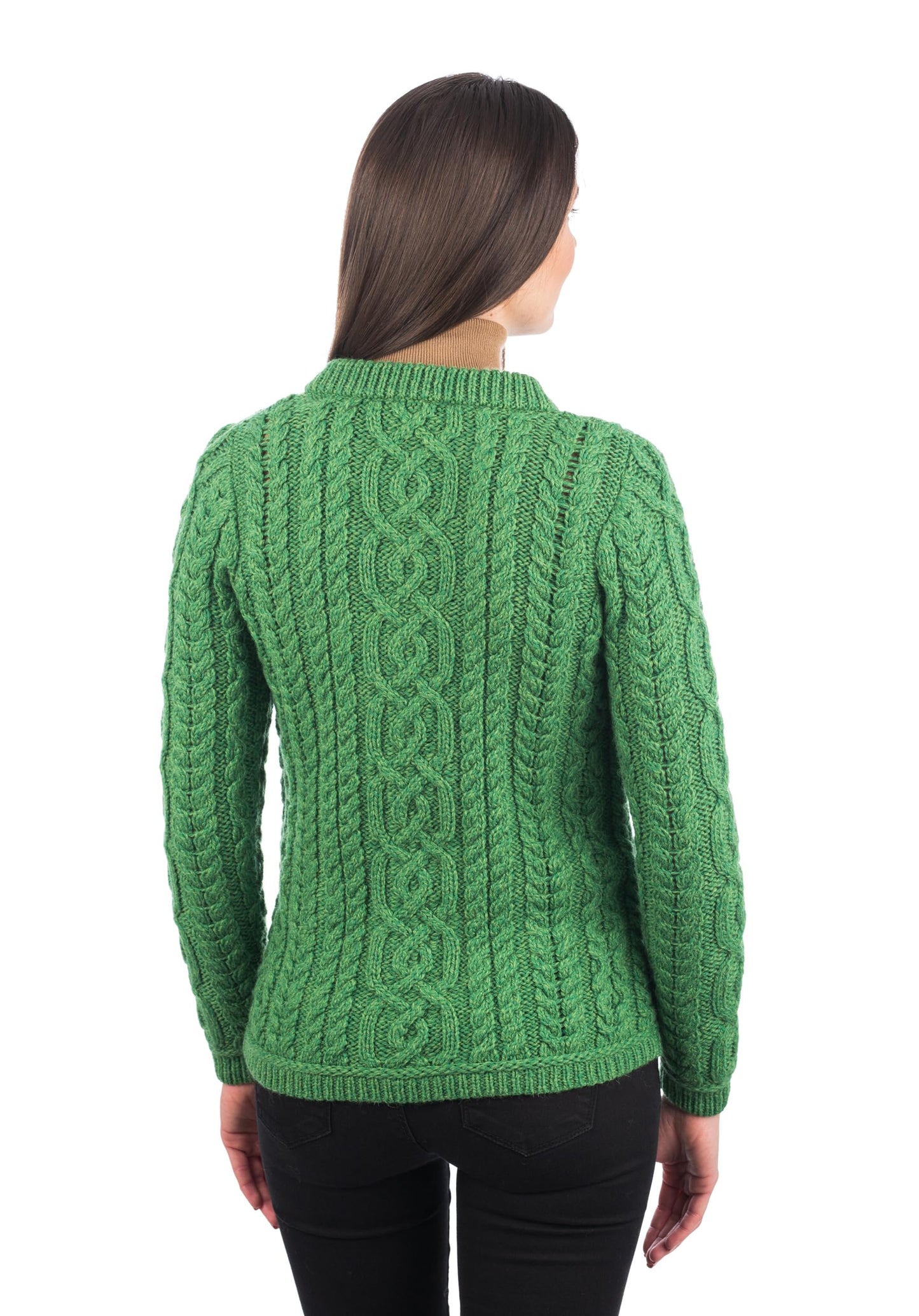 SAOL 100% Merino Wool Ladies Irish Buttons Knit Cardigan Lumber Jacket with Pockets