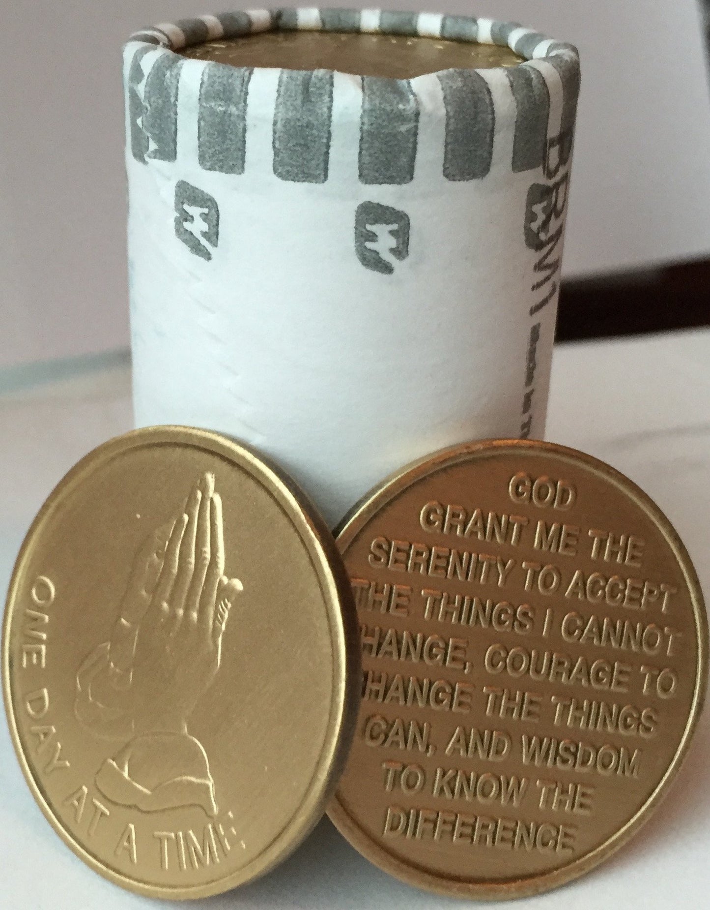 Bulk Lot of 25 Praying Hands One Day At A Time Bronze Medallions Serenity Prayer Chips