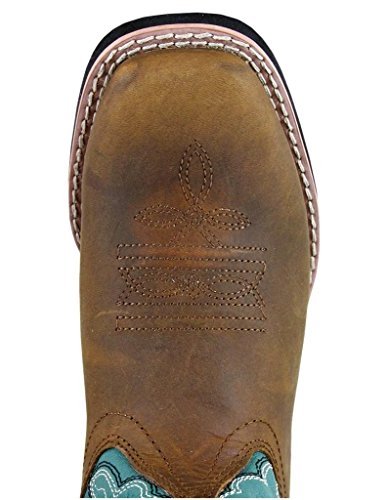 Smoky Children's Kid's Pueblo Brown Oil Distress and Turquoise Western Cowboy Boot