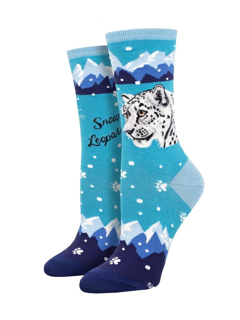 Socksmith Women's Snow Leopard Crew Socks, Blue
