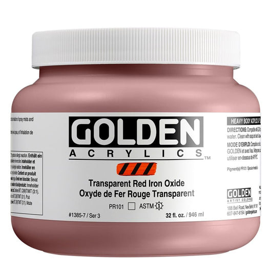 Heavy Body Acrylics by GOLDEN, Transparent Red Iron Oxide, 32 fl. oz. Jar, Professional Acrylic Paint, Transparent
