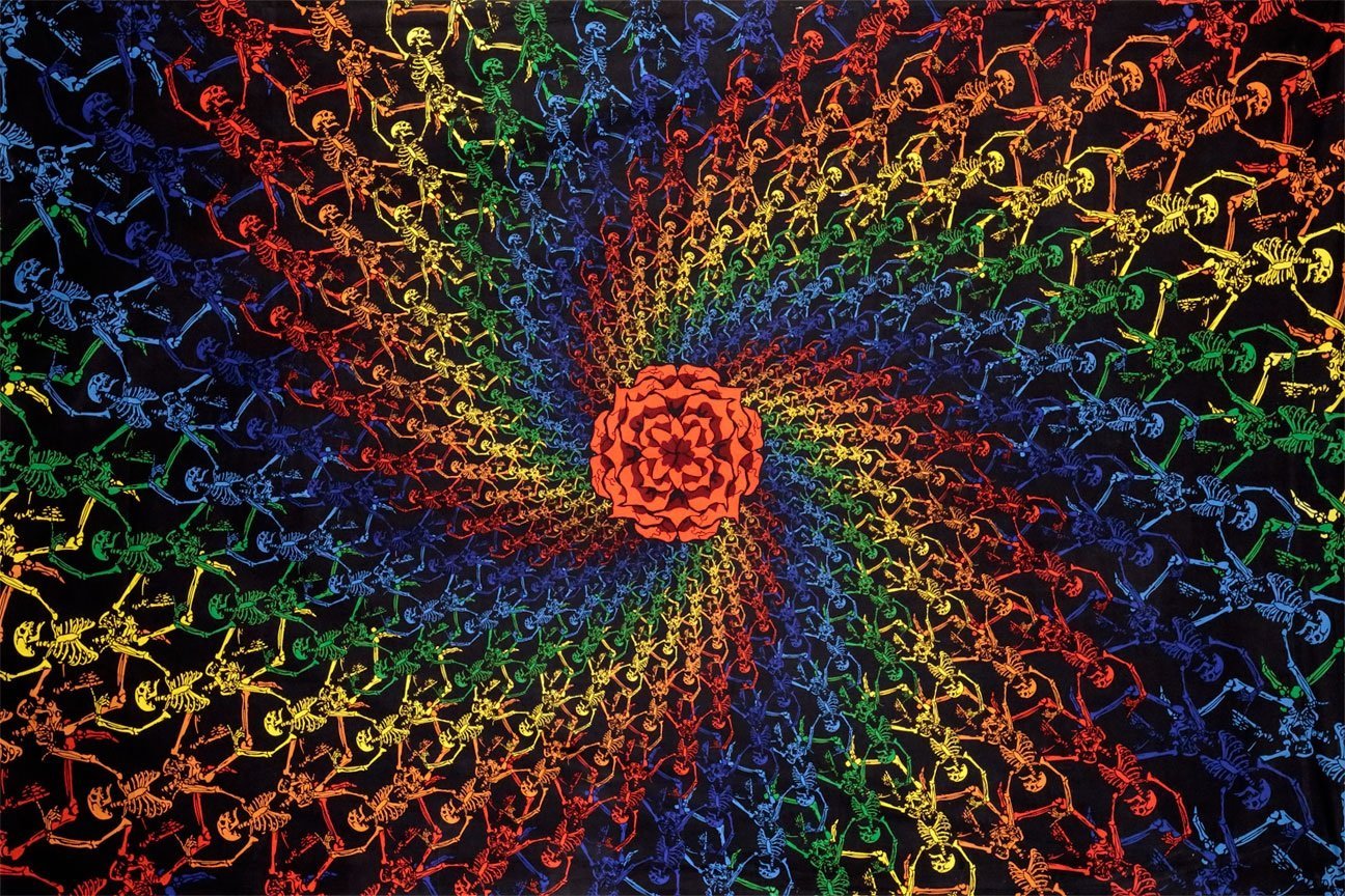 Sunshine Joy 3D Rainbow Skeletons Spiral Tapestry Tablecloth Wall Art Beach Sheet Huge 60x90 Inches - Amazing 3D Effects