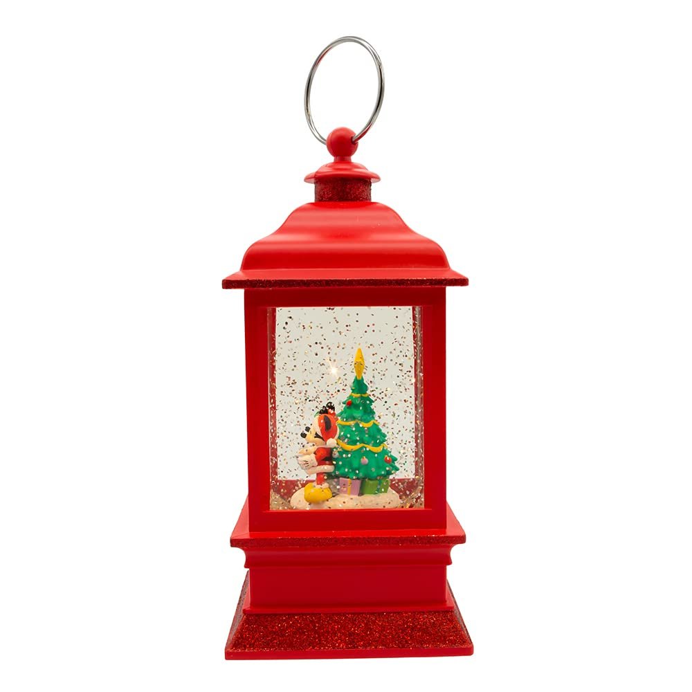Disney Kurt Adler 9-Inch Battery-Operated Mickey and Minnie Spinning Musical Light-Up Lantern Table Piece, Red