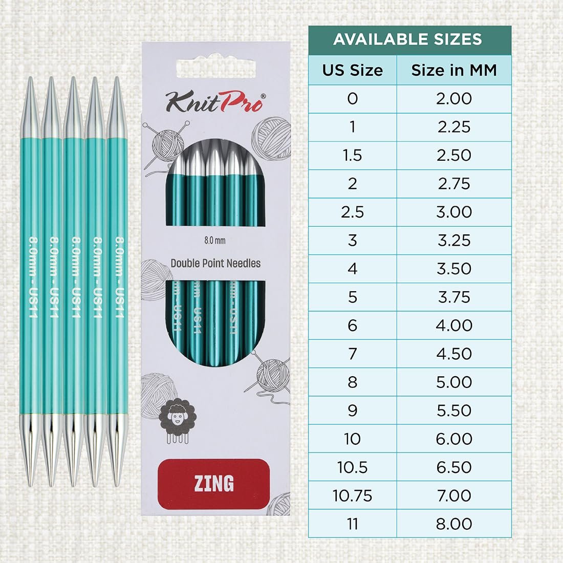 KnitPro Zing Double Pointed Needles 8" (20cm)