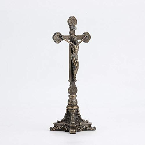 Veronese Design 13" Tall Standing Crucifix Baroque Style Stand Cold Cast Resin Antique Bronze Finish Religious Gift Home Decor Alter Sculpture