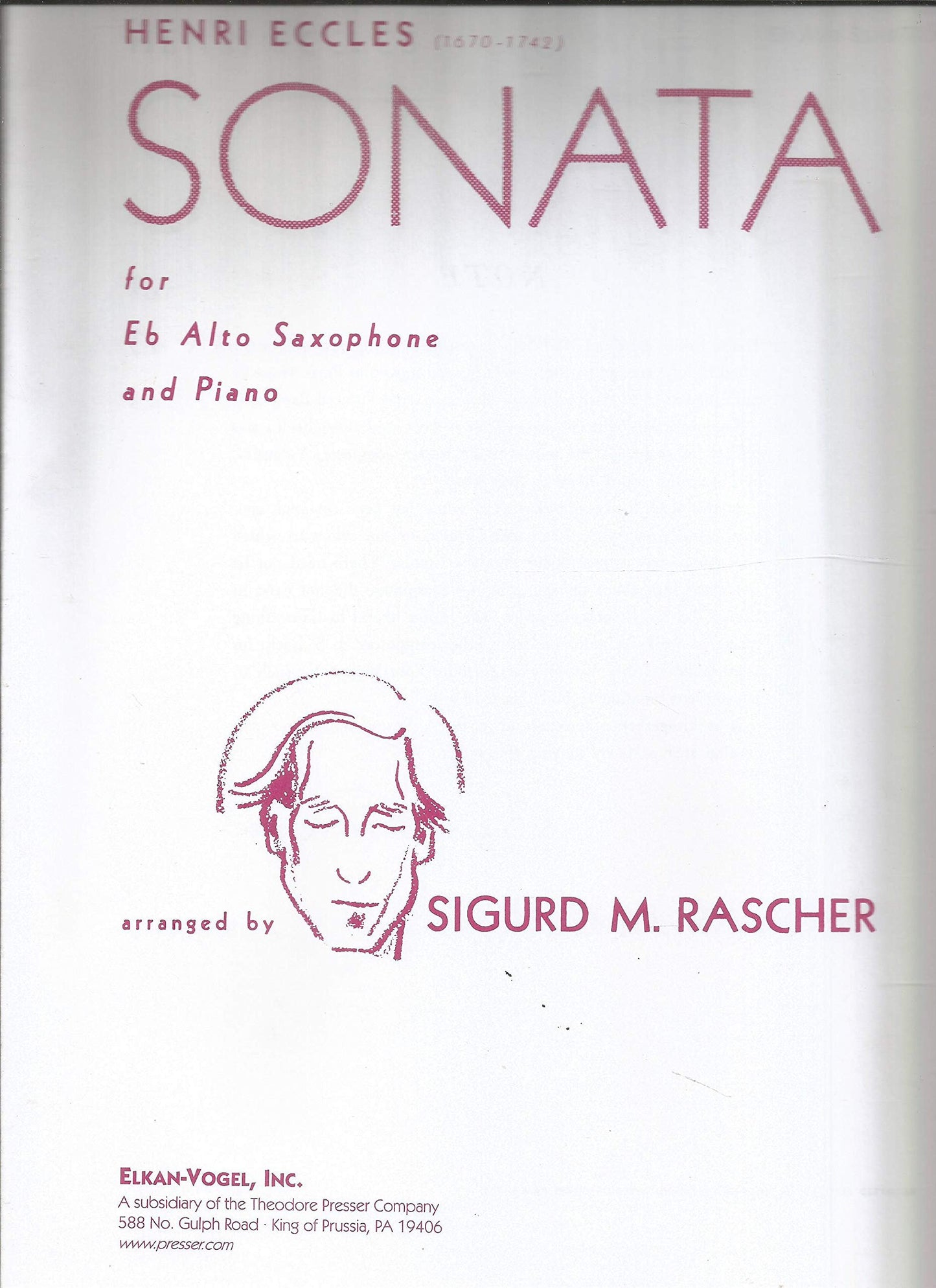 Sonata (For E Flat Alto Saxophone and Piano). By Henry Eccles. Arranged By Sigurd M. Rascher. For Alto Saxophone & Piano. Baroque. Softcover. Standard Notation.