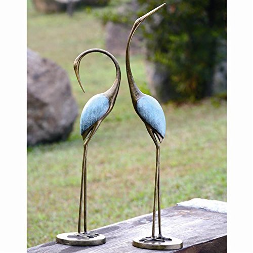 SPI Home Stylized Verdi & Bronze Patina Garden Crane Pair State Sculpture