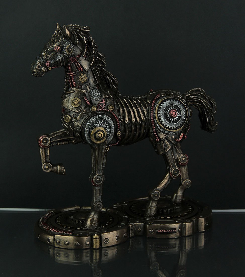 Veronese Design 9 1/2 Inch Steampunk Horse Prancing Cold Cast Resin Bronze Finish Sculpture