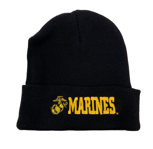 Capsmith Black Gold US USMC Marines Officially Licensed Logo Globe Military Cuff Watch Cap Stocking Hat Beanie