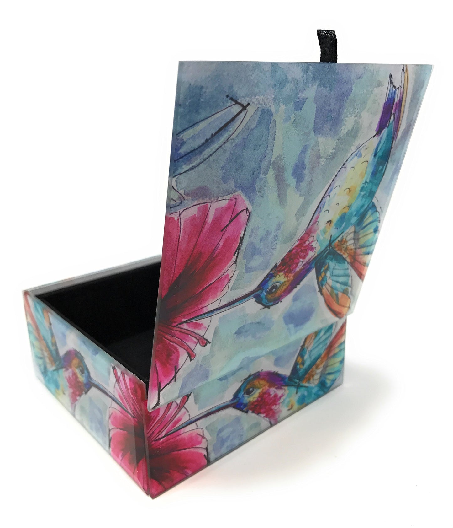 Glass Keepsake Jewelry Box (Watercolor Hummingbird I)