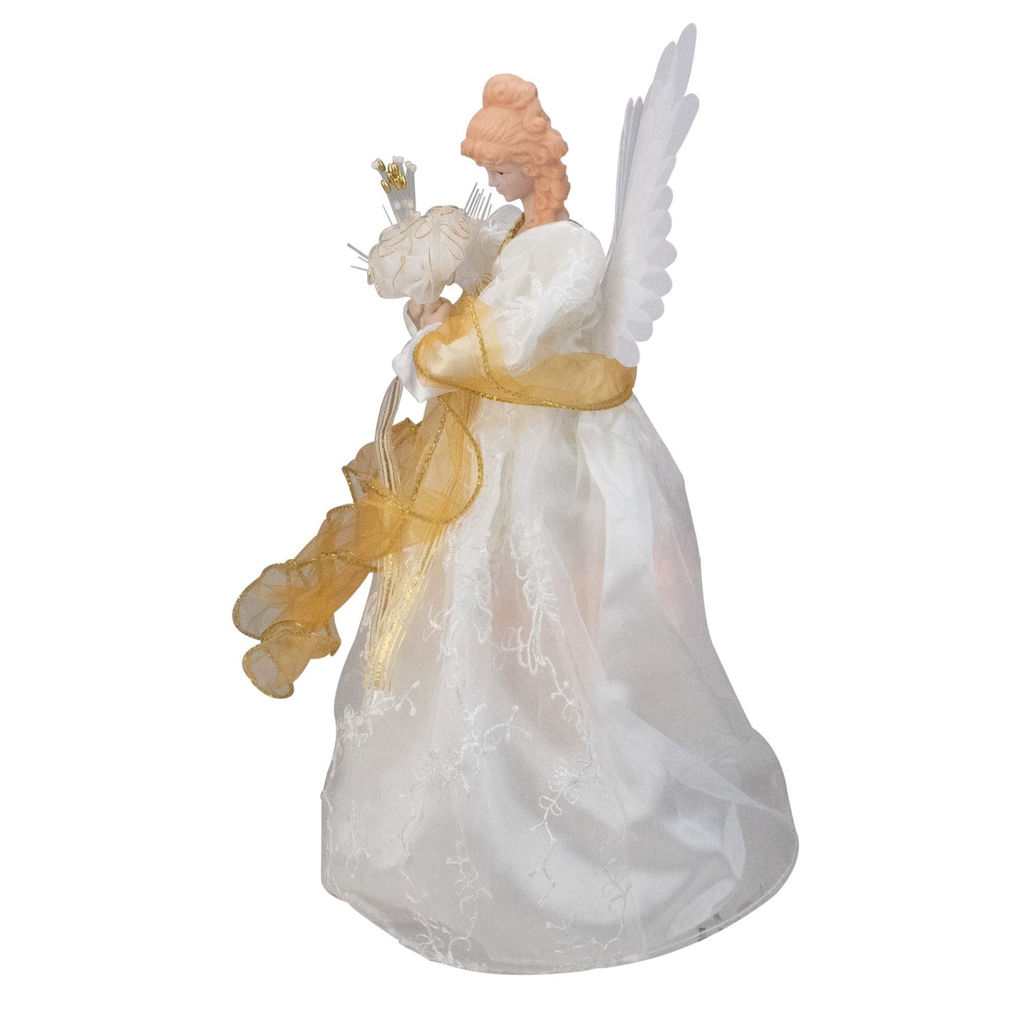 Kurt Adler 14-Inch Fiber Optic Ivory and Gold Animated Angel Treetop