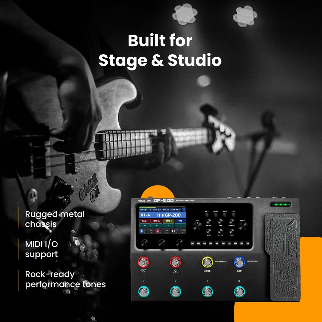 Valeton GP-200 Multi-Effects Guitar & Bass Processor Pedal with Amp Modeling, IR Loader, Expression Pedal, USB Audio Interface, Looper, Drum Machine + Gig Bag Bundle