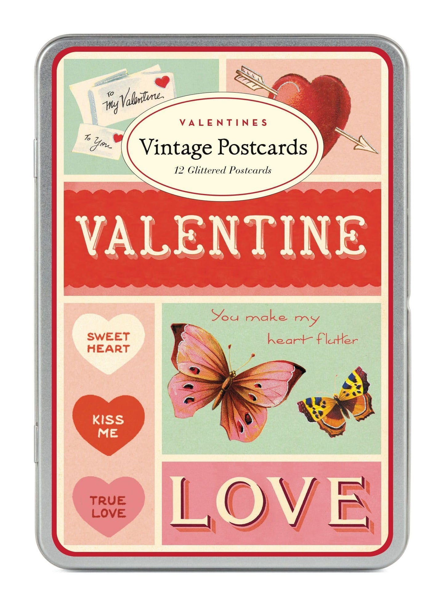 Cavallini Papers & Co Cavallini Valentines Glitter Vintage Postcards