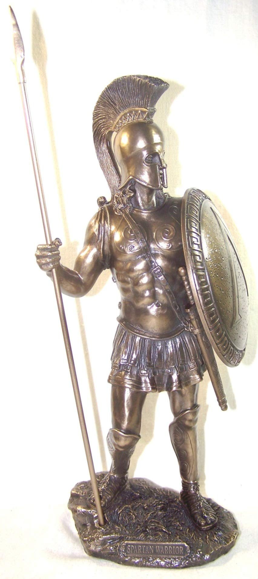 Greek Spartan Warrior with Spear and Hoplite Shield, Bronze finish