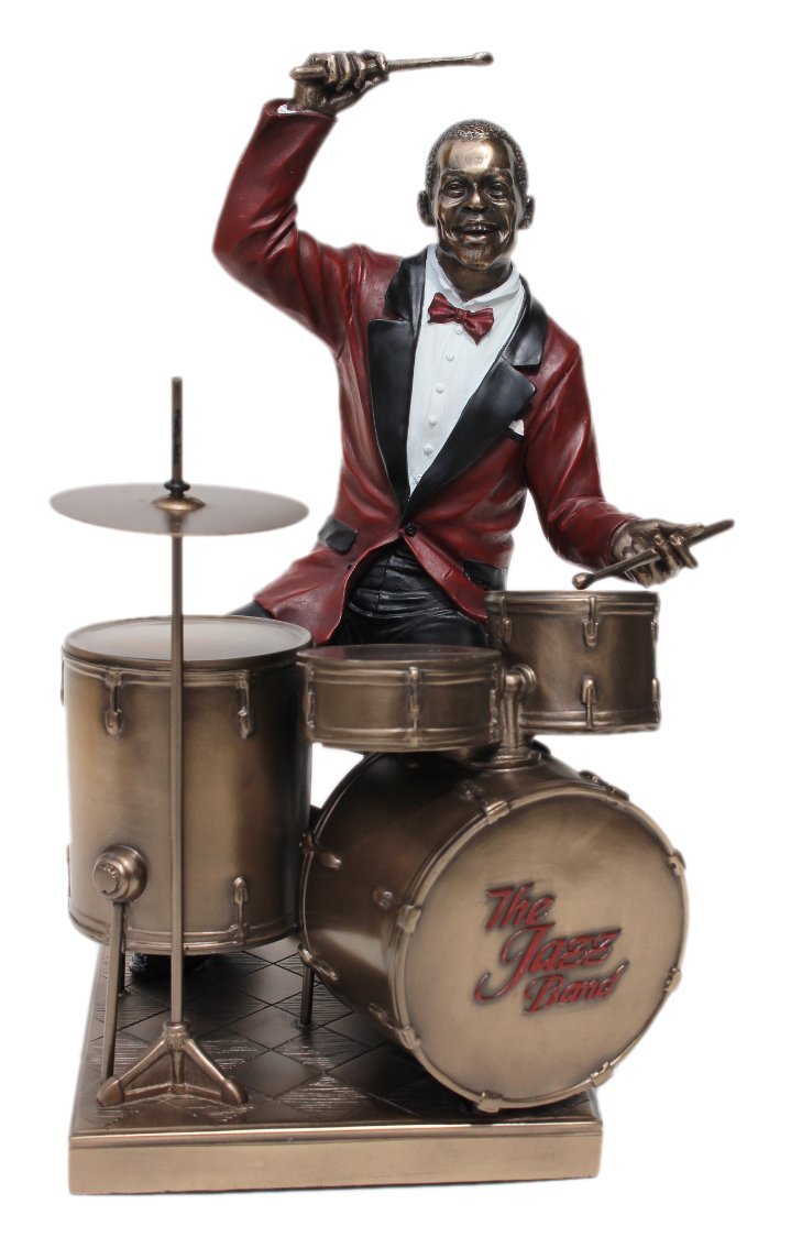 US 10.75 Inch Drum Player Cold Cast Decorative Figurine, Bronze Color