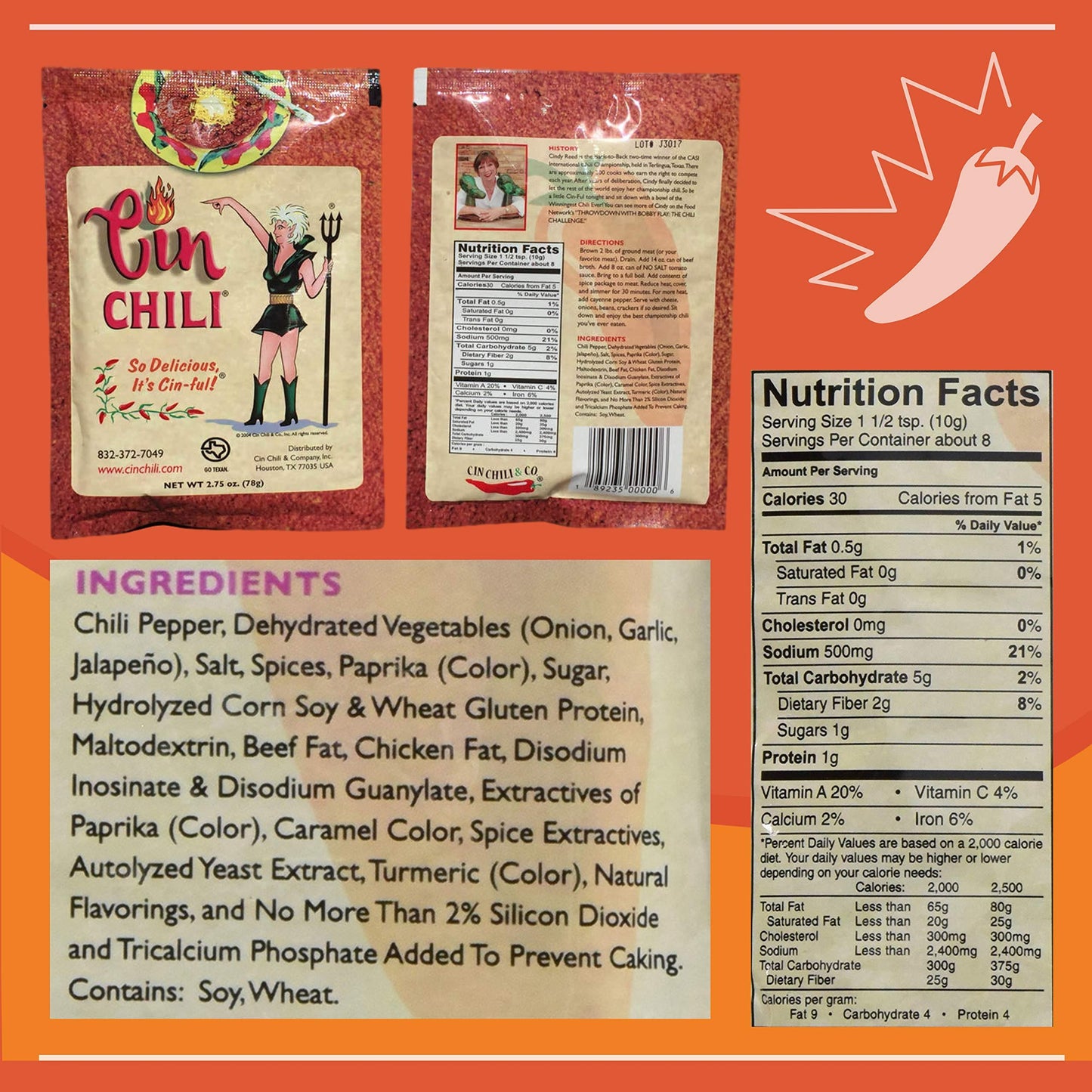 Cin Chili Mix Deliciously Cin-ful Seasoning Sauce for Cooking or Baking, Pack of 3
