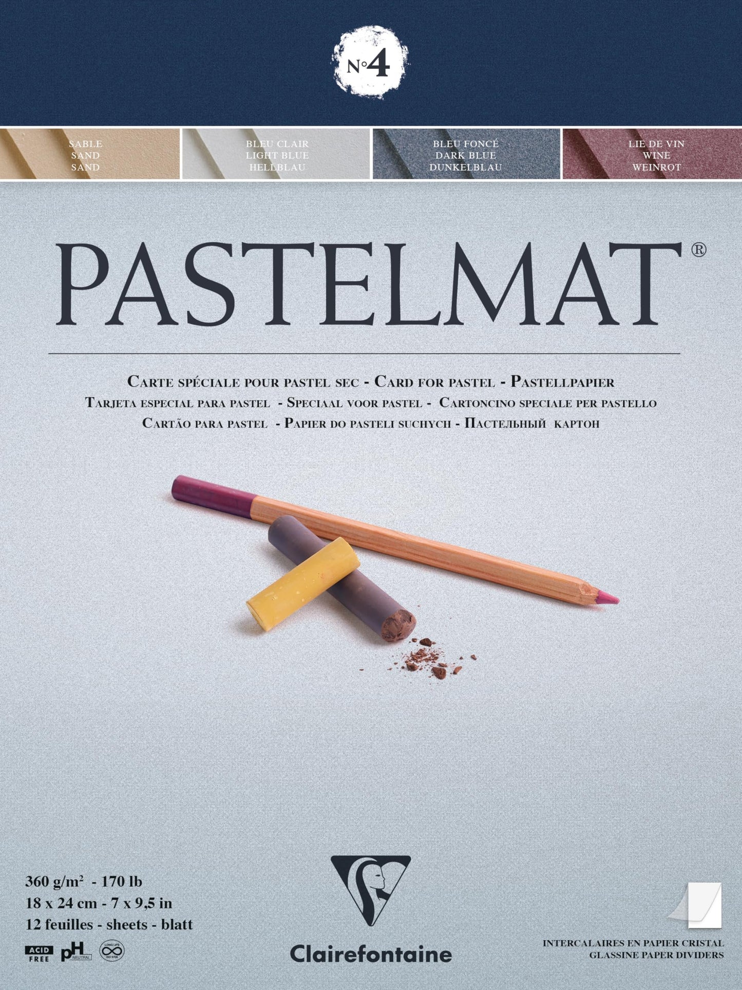 Clairefontaine PastelMat Pastel Card Pad, 360 g, 12 Sheets - Assorted Colours
