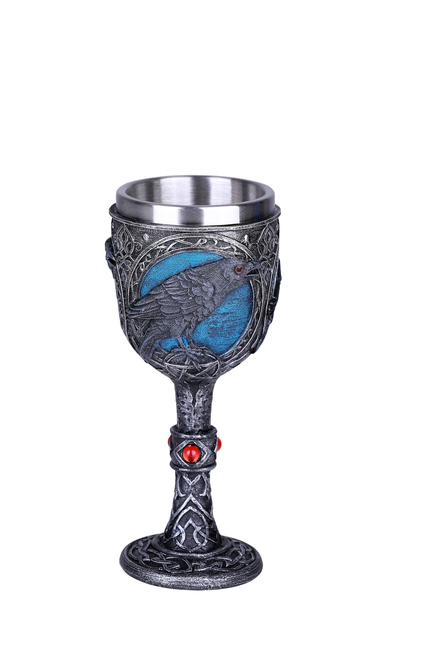 Pacific Giftware Raven Goblet is a Gothic-style piece with a dark aesthetic. Its design centers on a black raven