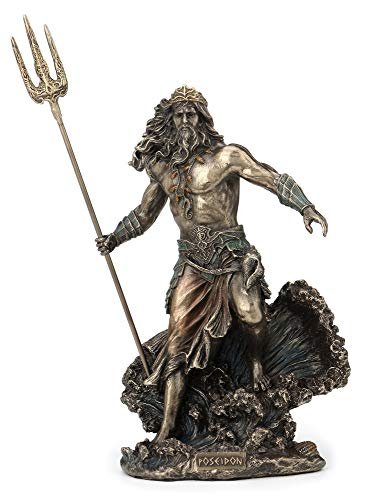 Veronese Design 7 7/8 Inch Greek God Poseidon Standing Over Crashing Waves Cold Cast Resin Statue Bronze Finish