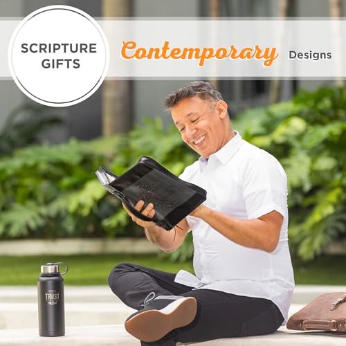 Christian Art Gifts Classic Faux Leather Bible Cover for Men and Women: Be Strong and Courageous - Joshua 1:9 Inspirational Bible Verse with Lion, Gray and Black, Medium