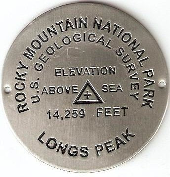 Rocky Mountain National Park - Longs Peak Elevation Benchmark - Hiking Stick Medallion