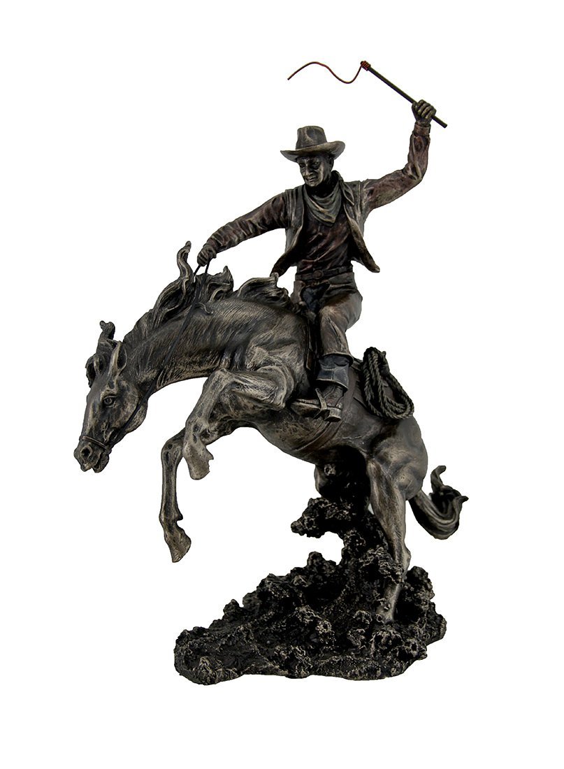 Resin Statues Bronzed Rodeo Cowboy And Bucking Bronco Statue 13 Inches Tall 9 X 15.5 X 5.5 Inches Bronze