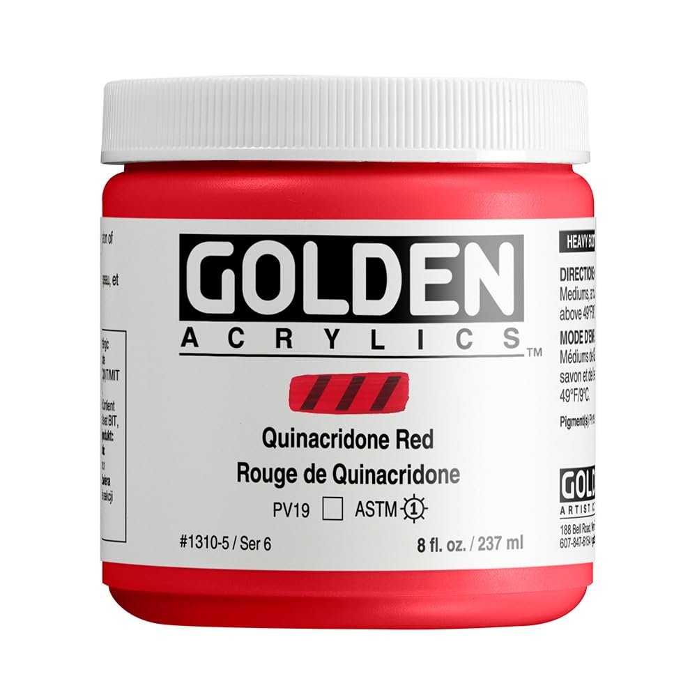 Heavy Body Acrylics by GOLDEN, Quinacridone Red, 8 fl. oz. Jar, Professional Acrylic Paint, Transparent