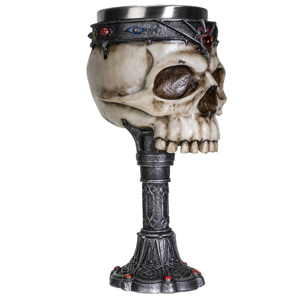 SUMMIT COLLECTION Crowned Gothic Ossuary Skull Wine Goblet Removable Stainless Steel Insert Stemware Sacrificial Ceremonial Skull Wine Chalice Goblet 7 Fl Oz Drinkware Halloween Decor