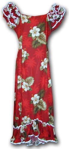 Hawaiian Muumuu Hibiscus Island Long Style Red 2XL 334-2798