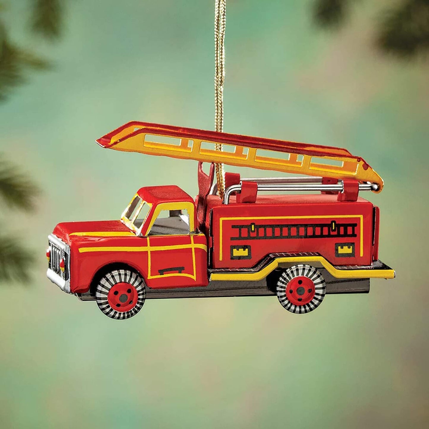 Alexander Taron AT3 Collectible Tin Ornament-Fire Truck-1.5" H x 1.25" W x 3.25" D, Red